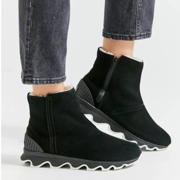 Sorel Kinetic boots size 9 leather suede booties black wedges zipper winter - Picture 10 of 13